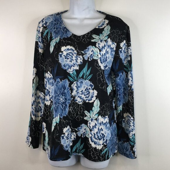 Chico’s Floral Top Long Sleeves Tee Size 1 - Picture 1 of 8